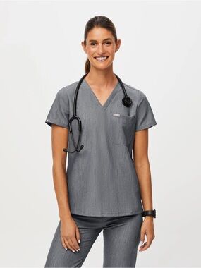 Figs Gray V-Neck Scrub Top
